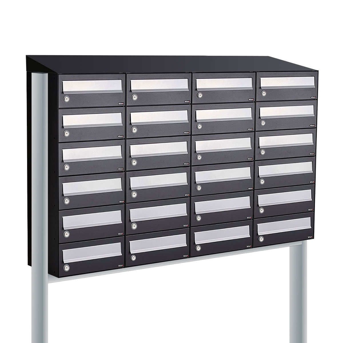 Postkastunit Hive set Zwart 4-breed x 6-hoog met dak en statief - 40030070_4x6ds - Deurbeslag-en-meer.nl