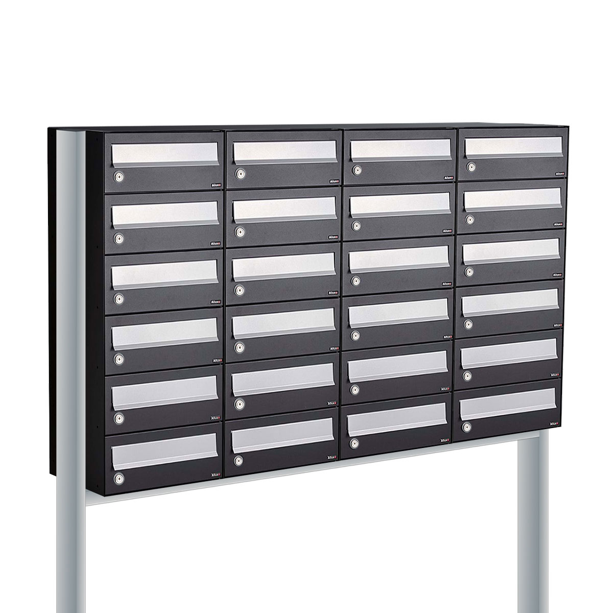 Postkastunit Hive set Zwart 4-breed x 6-hoog met statief - 40030070_4x6s - Deurbeslag-en-meer.nl