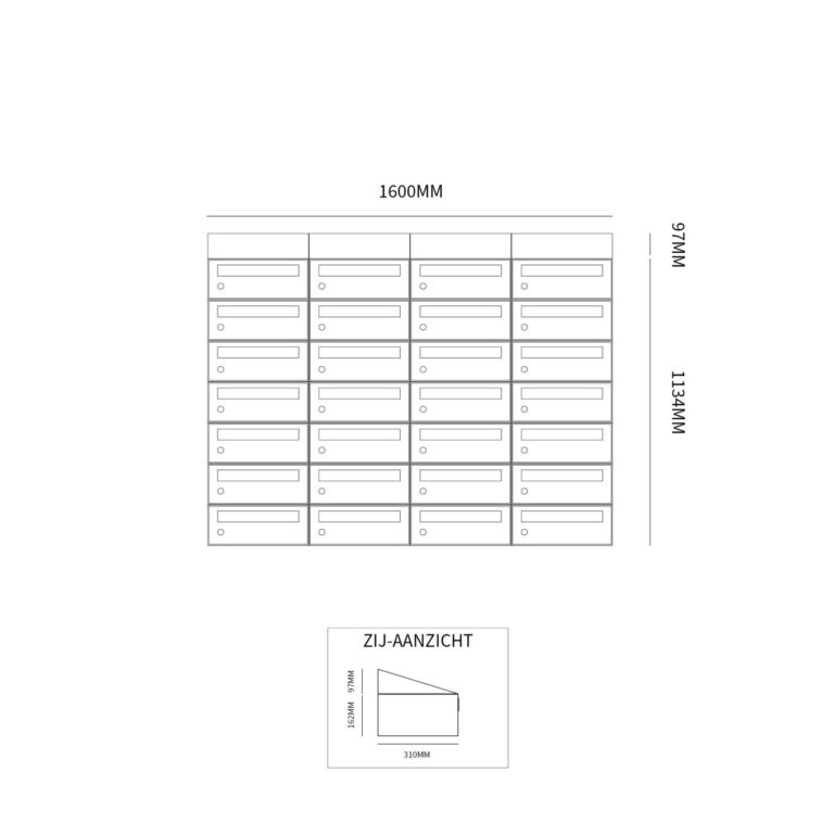 Postkastunit Hive set Zwart 4-breed x 7-hoog met dak - 40030070_4x7d - Deurbeslag-en-meer.nl