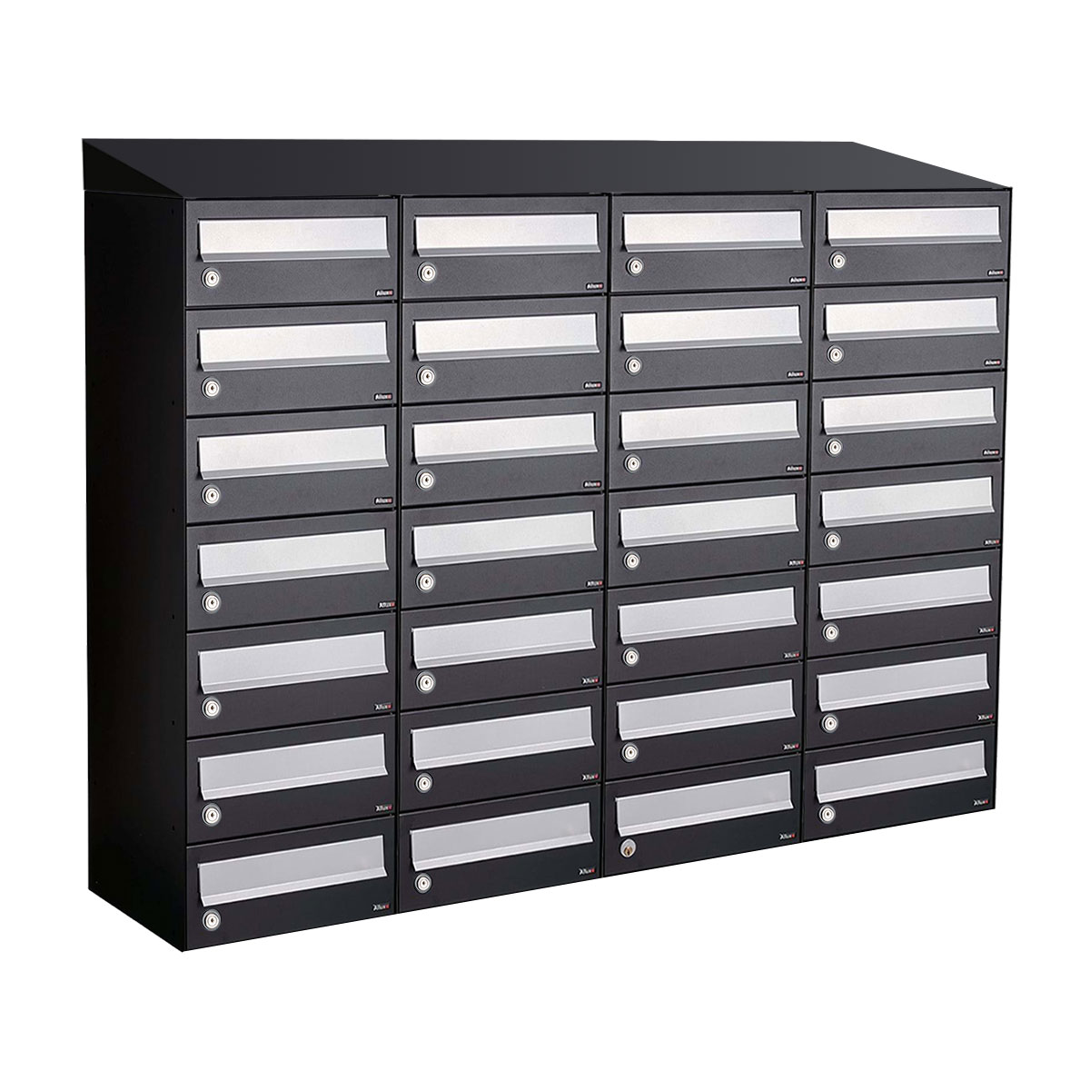 Postkastunit Hive set Zwart 4-breed x 7-hoog met dak - 40030070_4x7d - Deurbeslag-en-meer.nl