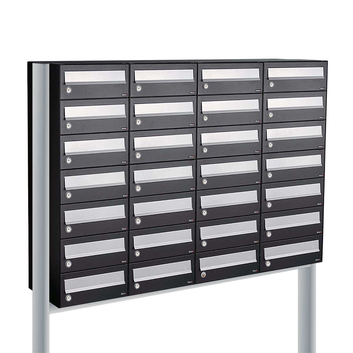 Postkastunit Hive set Zwart 4-breed x 7-hoog met statief - 40030070_4x7s - Deurbeslag-en-meer.nl