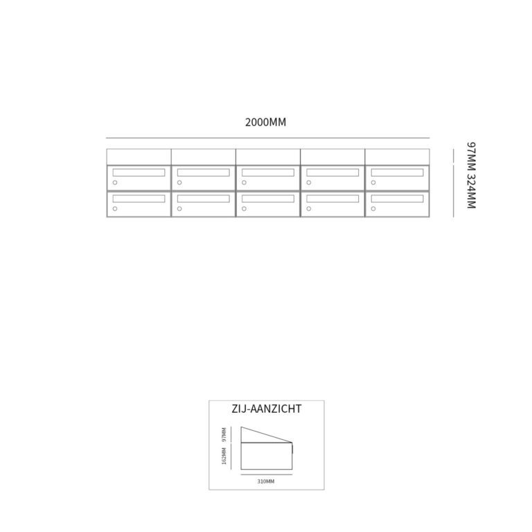 Postkastunit Hive set Zwart 5-breed x 2-hoog met dak - 40030070_5x2d - Deurbeslag-en-meer.nl