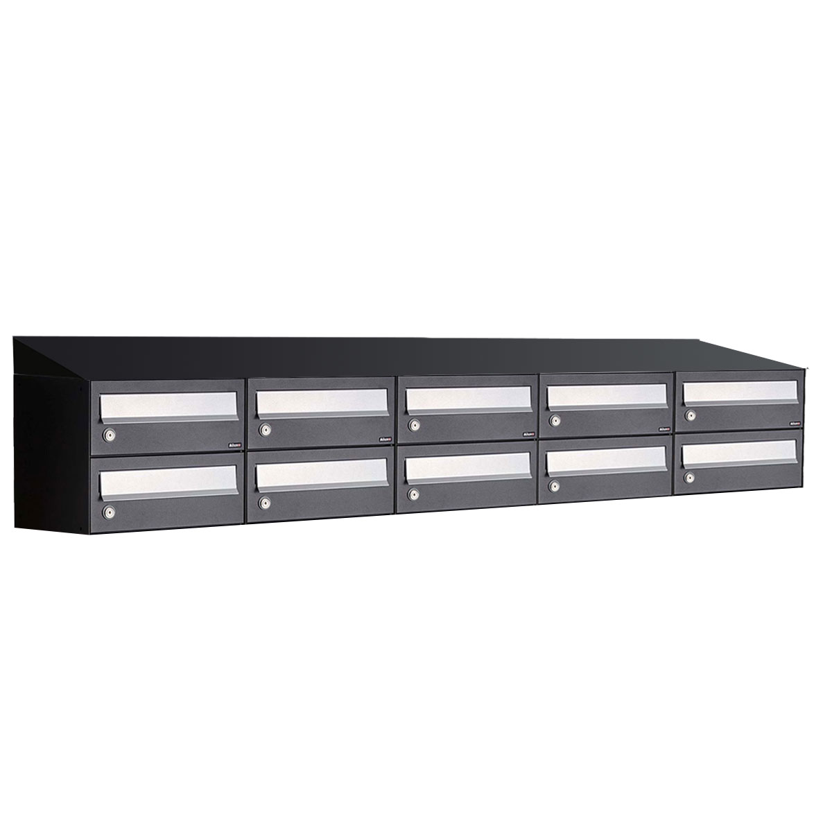 Postkastunit Hive set Zwart 5-breed x 2-hoog met dak - 40030070_5x2d - Deurbeslag-en-meer.nl