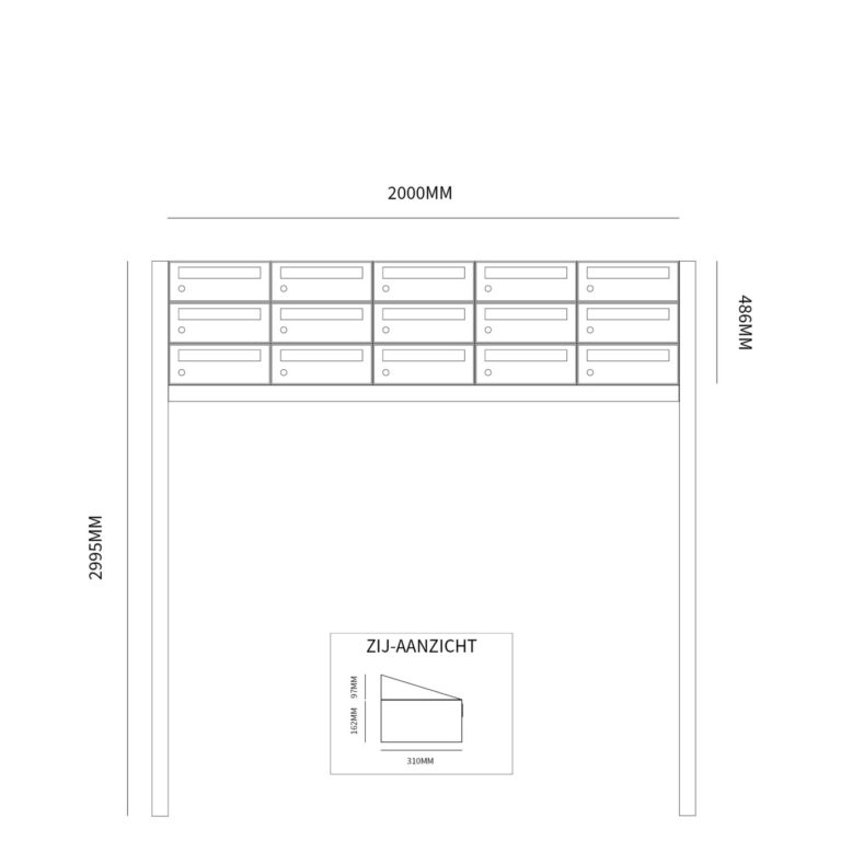 Postkastunit Hive set Zwart 5-breed x 3-hoog met statief - 40030070_5x3s - Deurbeslag-en-meer.nl