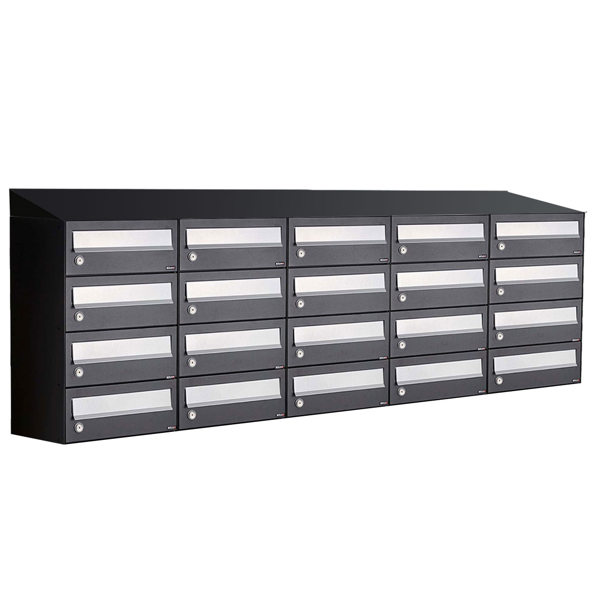 Postkastunit Hive set Zwart 5-breed x 4-hoog met dak - 40030070_5x4d - Deurbeslag-en-meer.nl