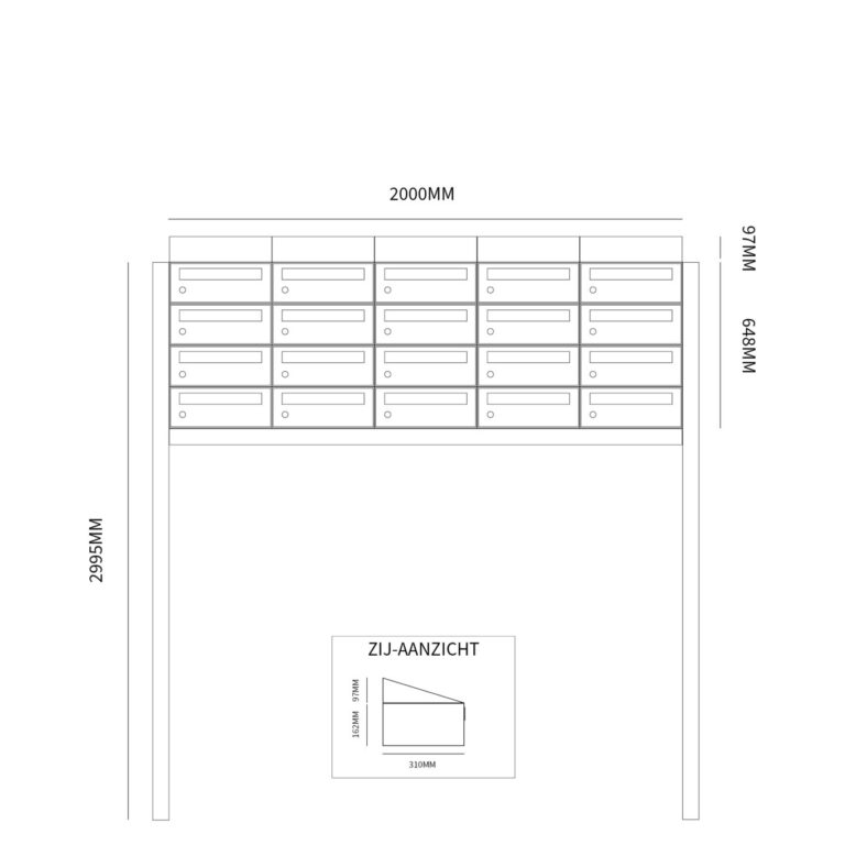 Postkastunit Hive set Zwart 5-breed x 4-hoog met dak en statief - 40030070_5x4ds - Deurbeslag-en-meer.nl