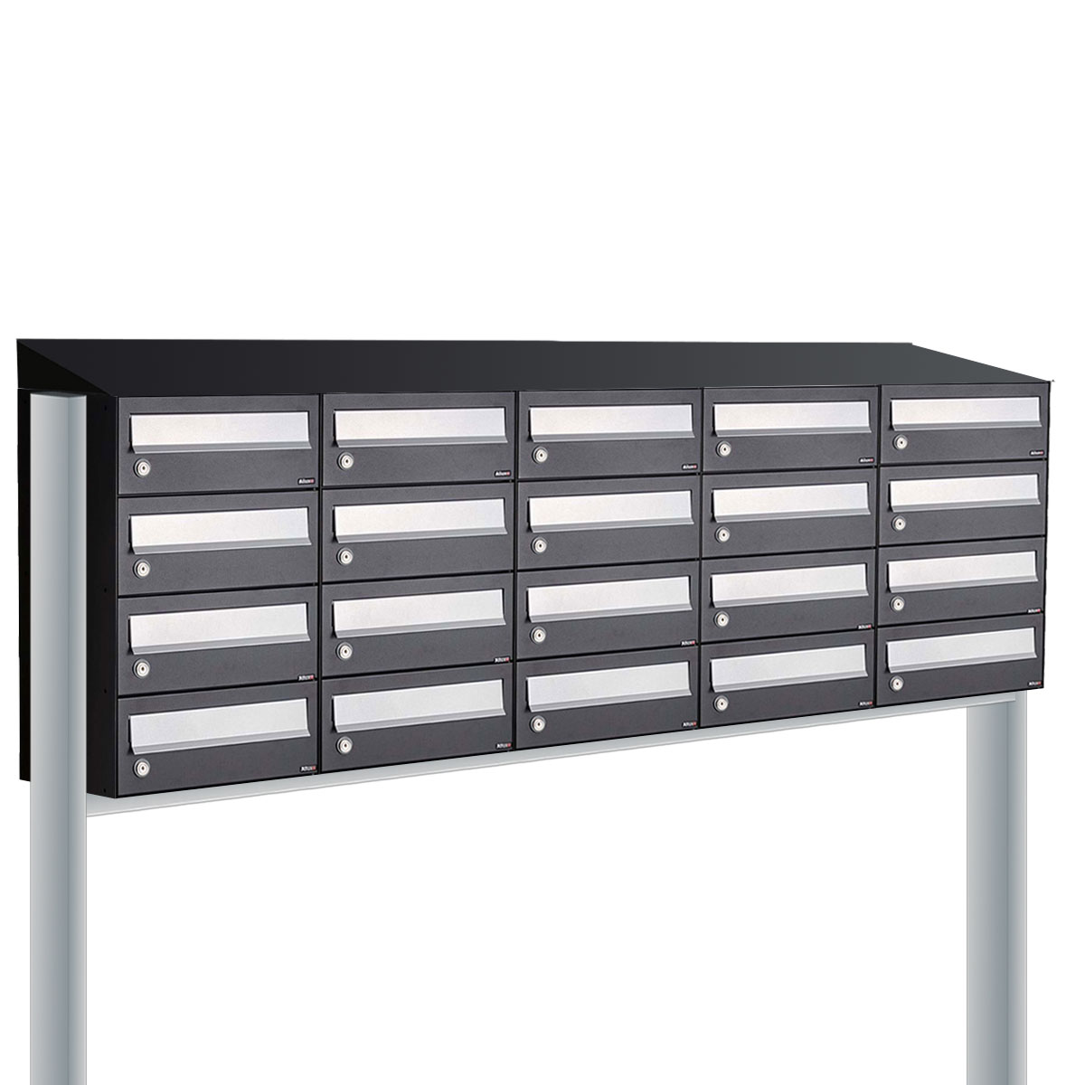 Postkastunit Hive set Zwart 5-breed x 4-hoog met dak en statief - 40030070_5x4ds - Deurbeslag-en-meer.nl