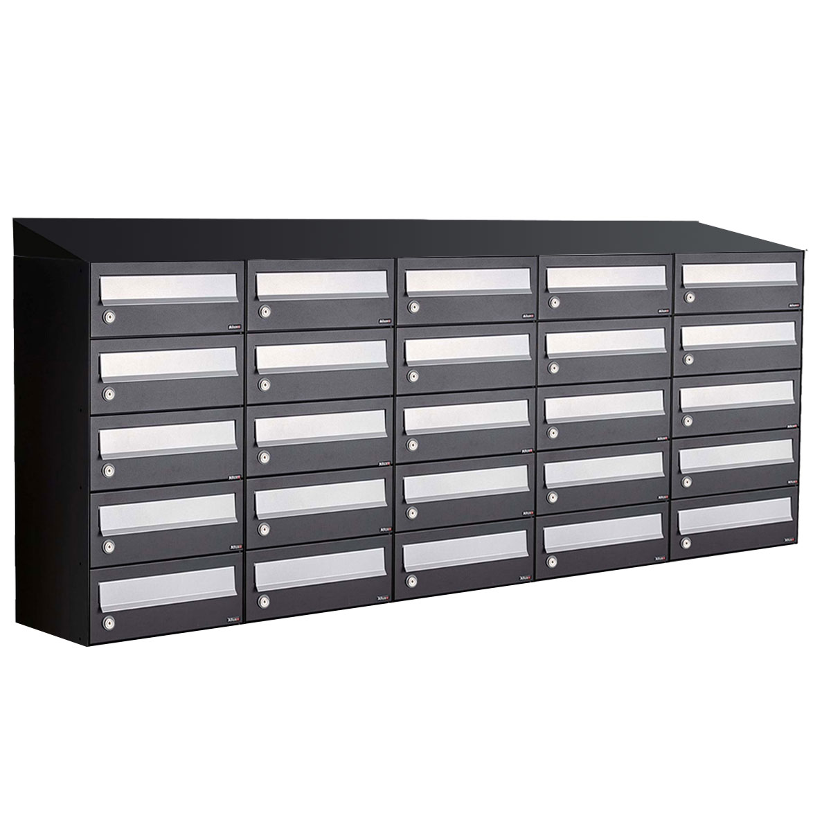 Postkastunit Hive set Zwart 5-breed x 5-hoog met dak - 40030070_5x5d - Deurbeslag-en-meer.nl