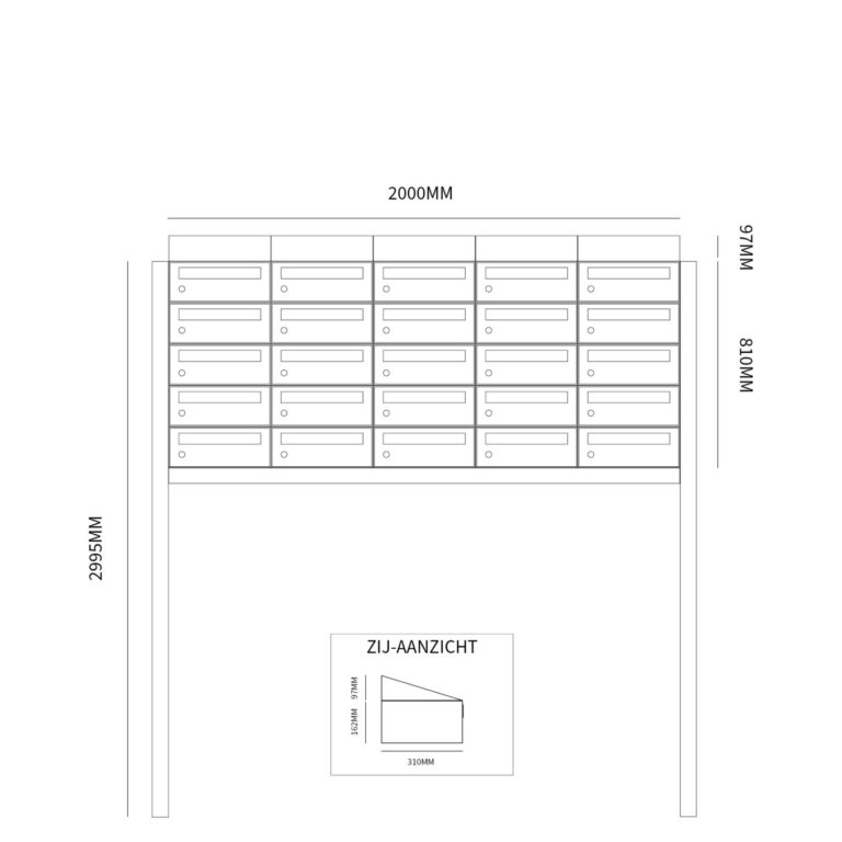 Postkastunit Hive set Zwart 5-breed x 5-hoog met dak en statief - 40030070_5x5ds - Deurbeslag-en-meer.nl