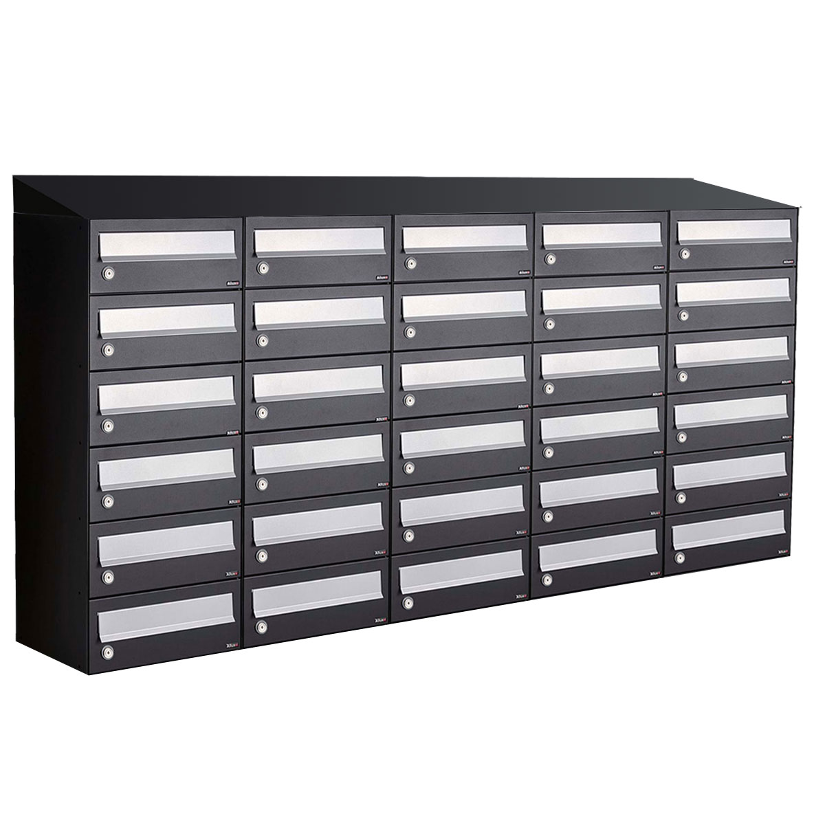 Postkastunit Hive set Zwart 5-breed x 6-hoog met dak - 40030070_5x6d - Deurbeslag-en-meer.nl