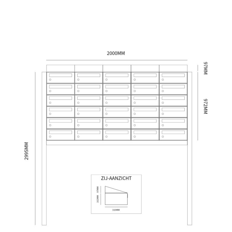 Postkastunit Hive set Zwart 5-breed x 6-hoog met dak en statief - 40030070_5x6ds - Deurbeslag-en-meer.nl