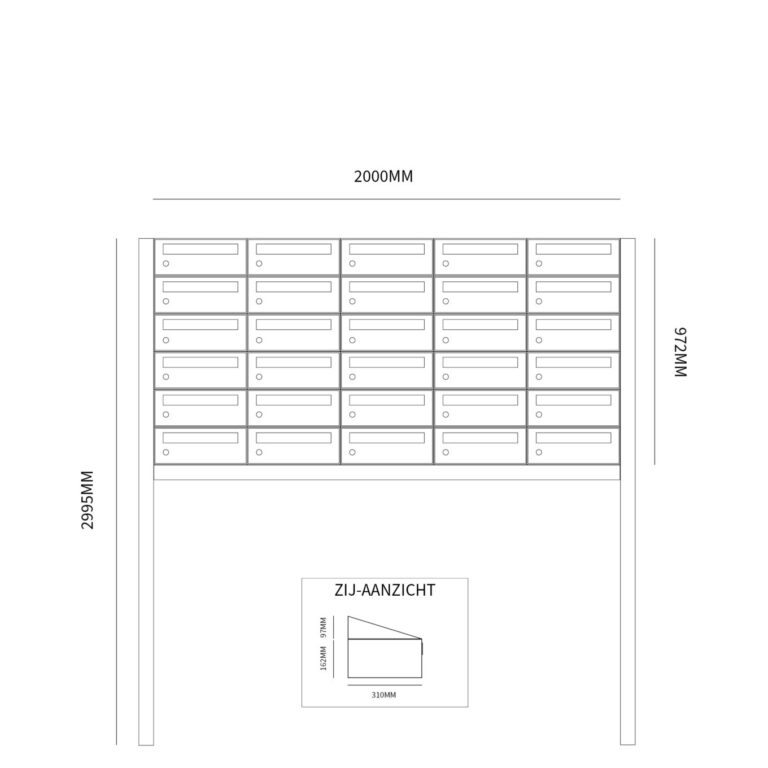 Postkastunit Hive set Zwart 5-breed x 6-hoog met statief - 40030070_5x6s - Deurbeslag-en-meer.nl