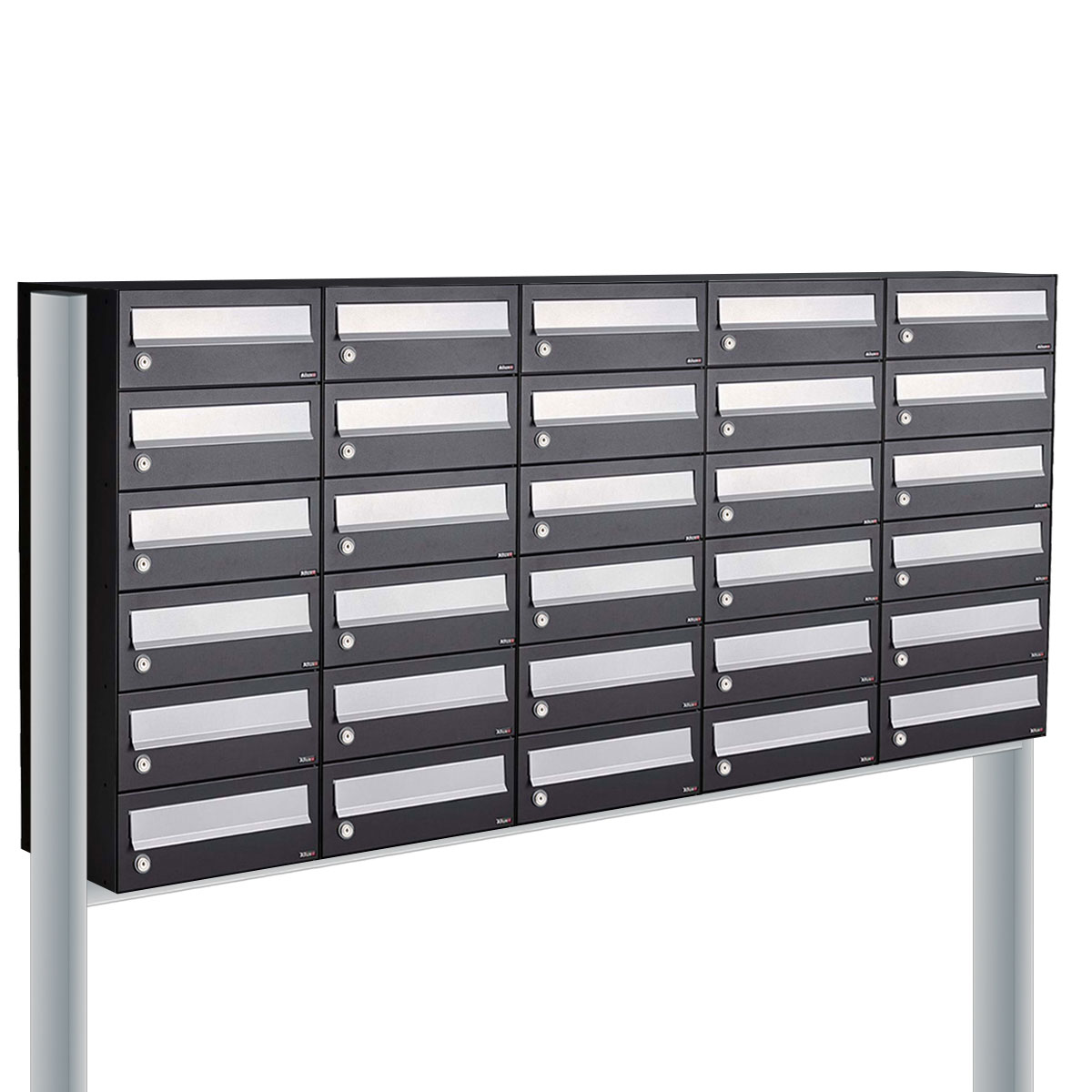 Postkastunit Hive set Zwart 5-breed x 6-hoog met statief - 40030070_5x6s - Deurbeslag-en-meer.nl