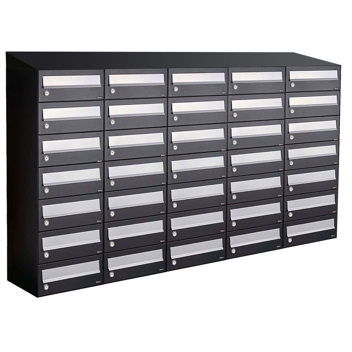 Postkastunit Hive set Zwart 5-breed x 7-hoog met dak - 40030070_5x7d - Deurbeslag-en-meer.nl