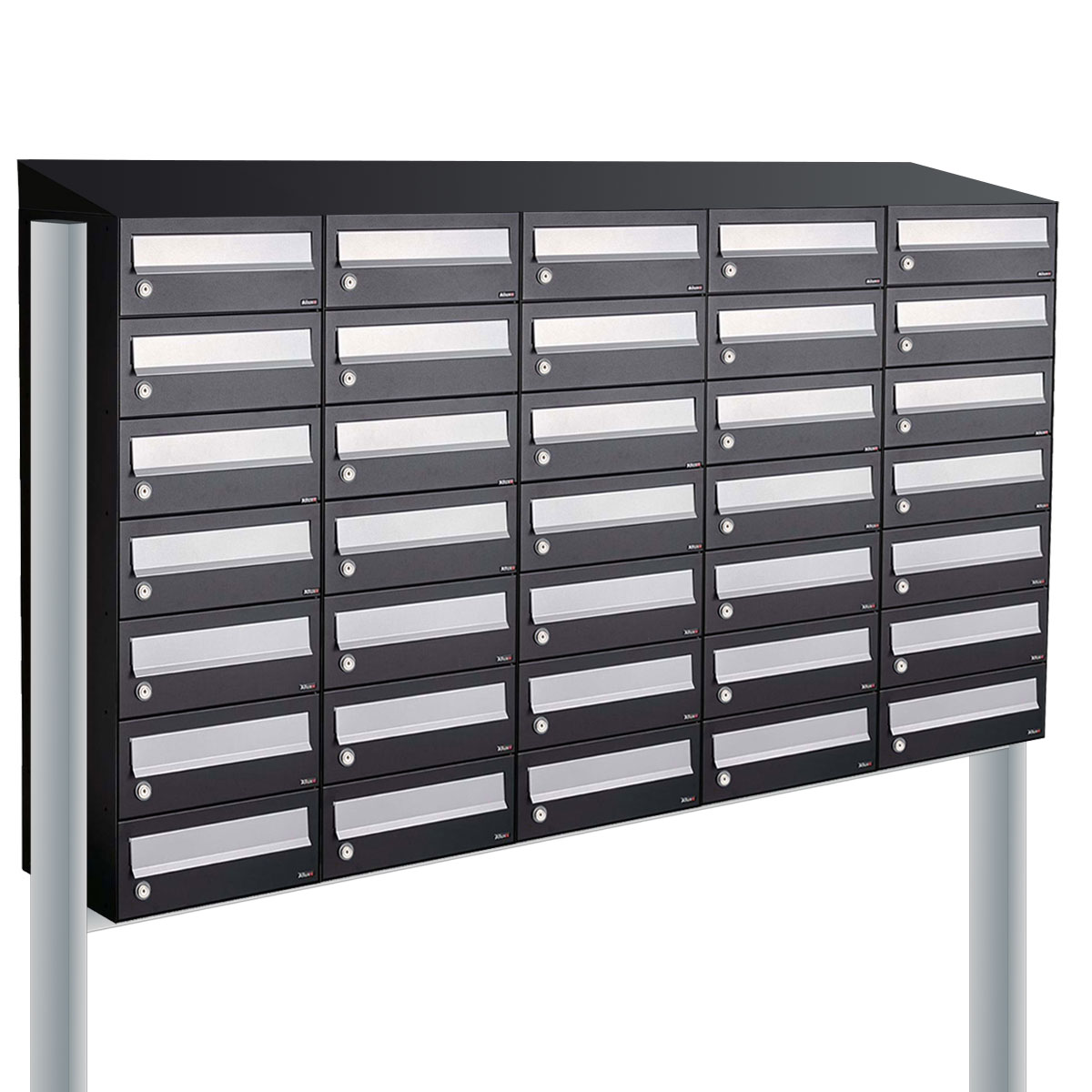 Postkastunit Hive set Zwart 5-breed x 7-hoog met dak en statief - 40030070_5x7ds - Deurbeslag-en-meer.nl