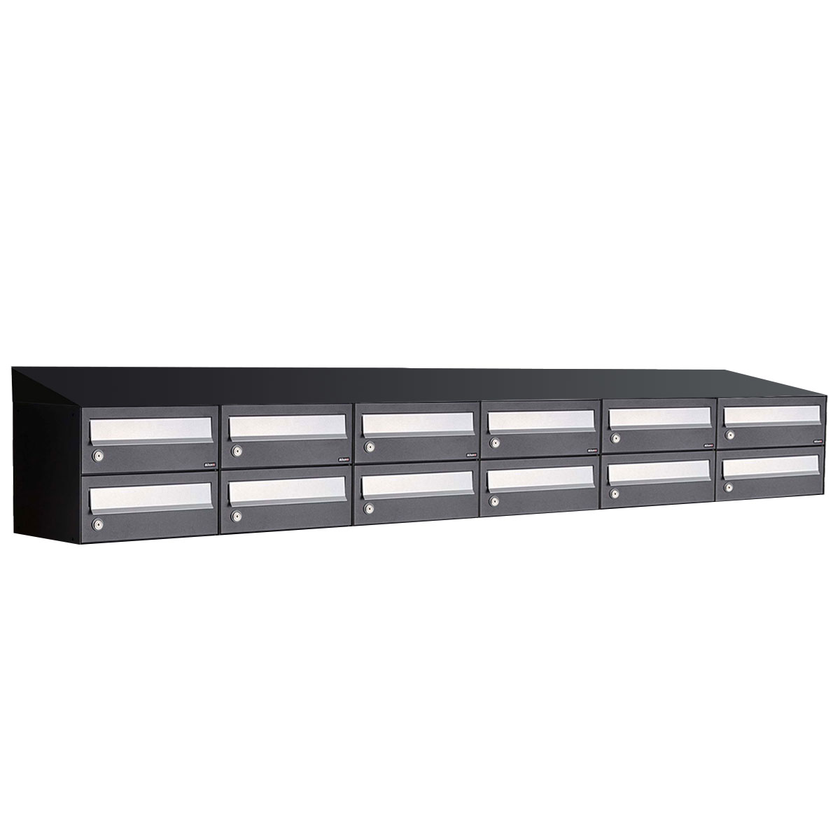 Postkastunit Hive set Zwart 6-breed x 2-hoog met dak - 40030070_6x2d - Deurbeslag-en-meer.nl