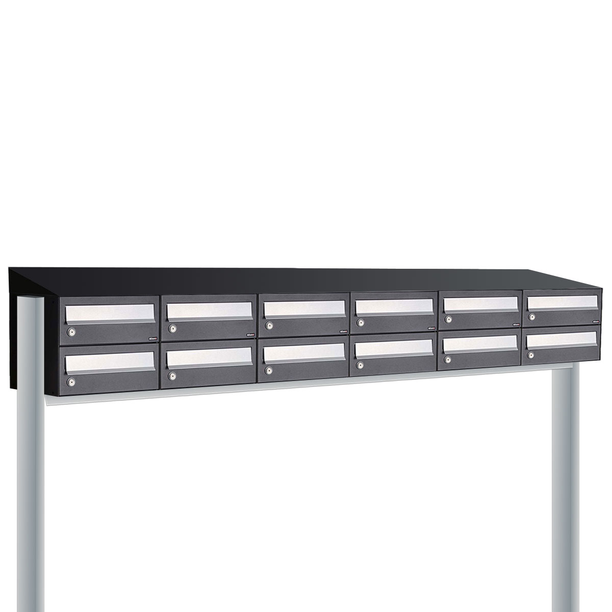 Postkastunit Hive set Zwart 6-breed x 2-hoog met dak en statief - 40030070_6x2ds - Deurbeslag-en-meer.nl