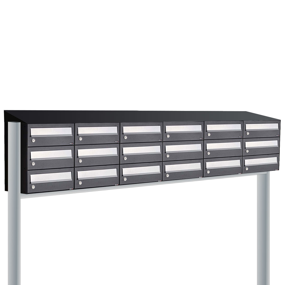 Postkastunit Hive set Zwart 6-breed x 3-hoog met dak en statief - 40030070_6x3ds - Deurbeslag-en-meer.nl