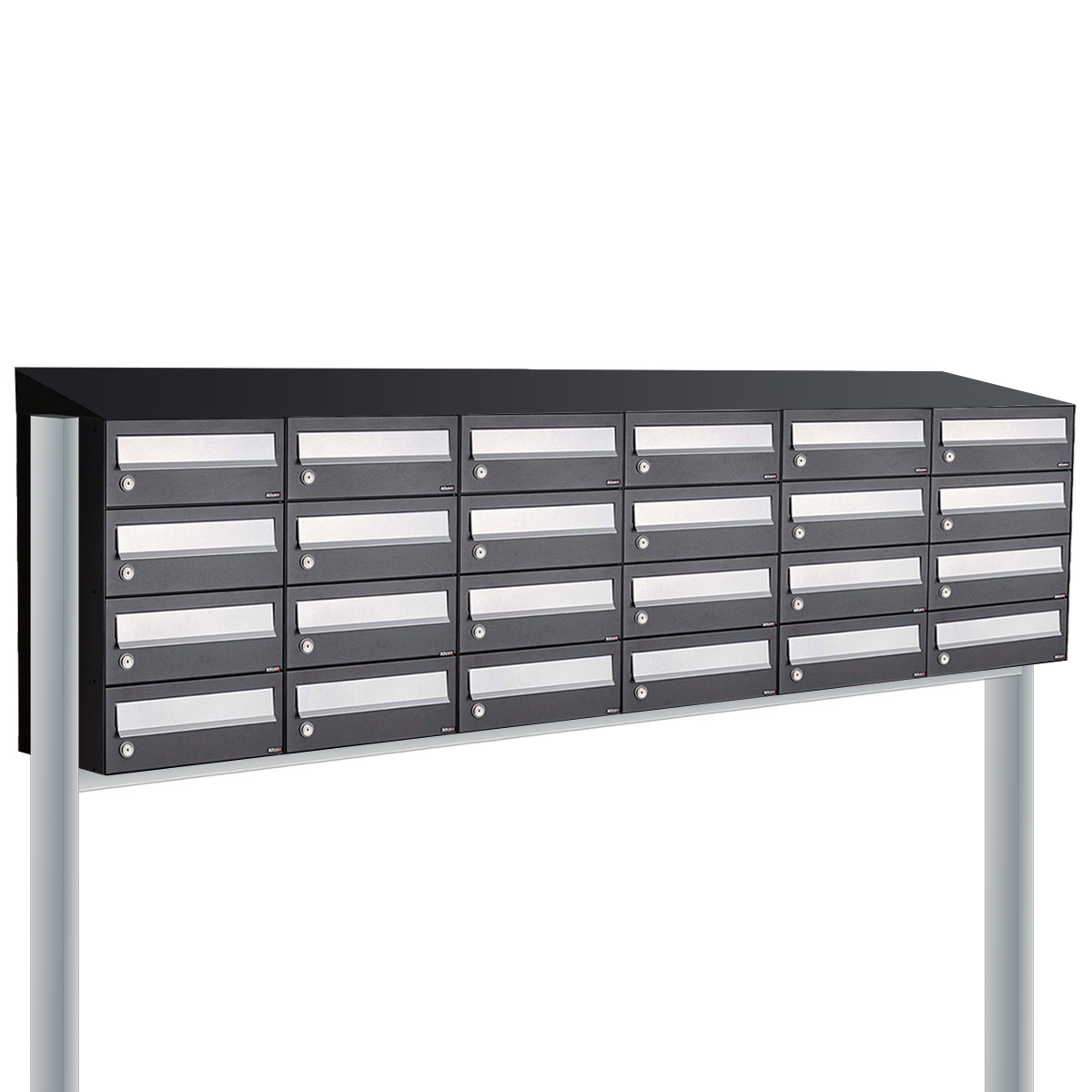 Postkastunit Hive set Zwart 6-breed x 4-hoog met dak en statief - 40030070_6x4ds - Deurbeslag-en-meer.nl