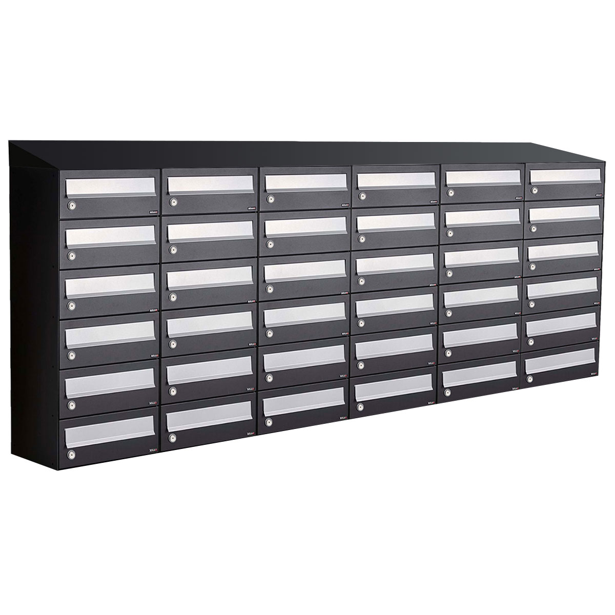 Postkastunit Hive set Zwart 6-breed x 6-hoog met dak - 40030070_6x6d - Deurbeslag-en-meer.nl