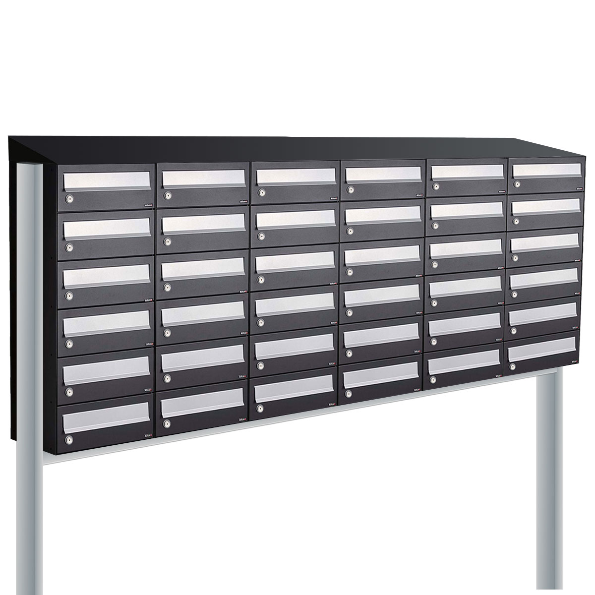 Postkastunit Hive set Zwart 6-breed x 6-hoog met dak en statief - 40030070_6x6ds - Deurbeslag-en-meer.nl