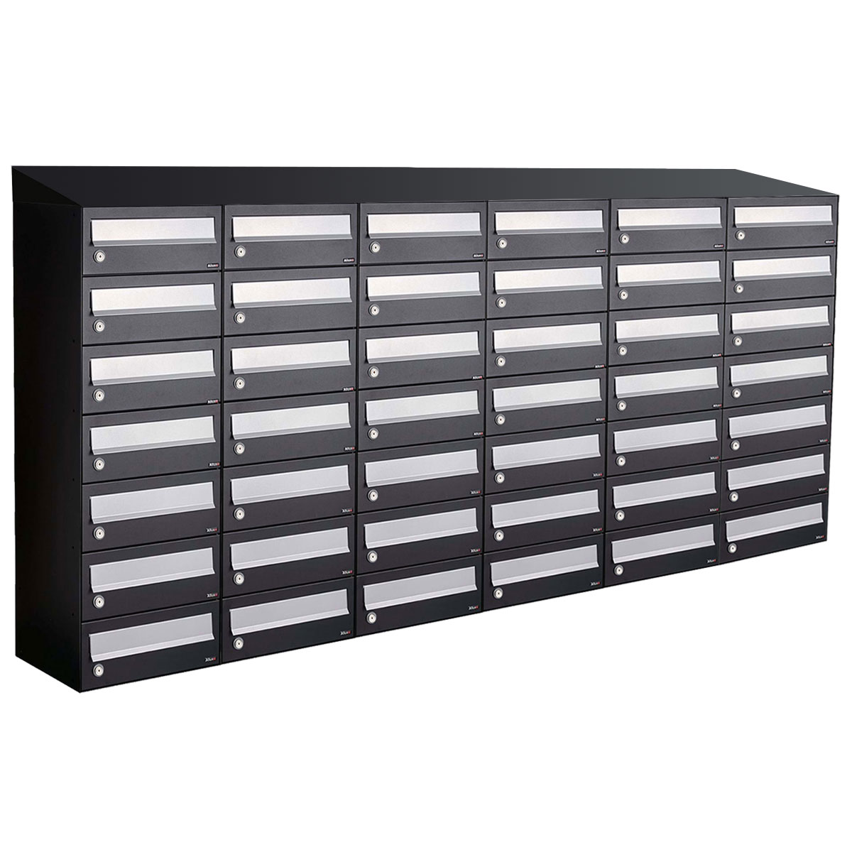 Postkastunit Hive set Zwart 6-breed x 7-hoog met dak - 40030070_6x7d - Deurbeslag-en-meer.nl