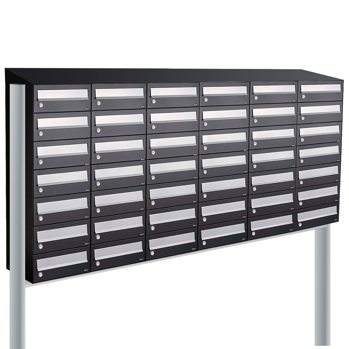 Postkastunit Hive set Zwart 6-breed x 7-hoog met dak en statief - 40030070_6x7ds - Deurbeslag-en-meer.nl