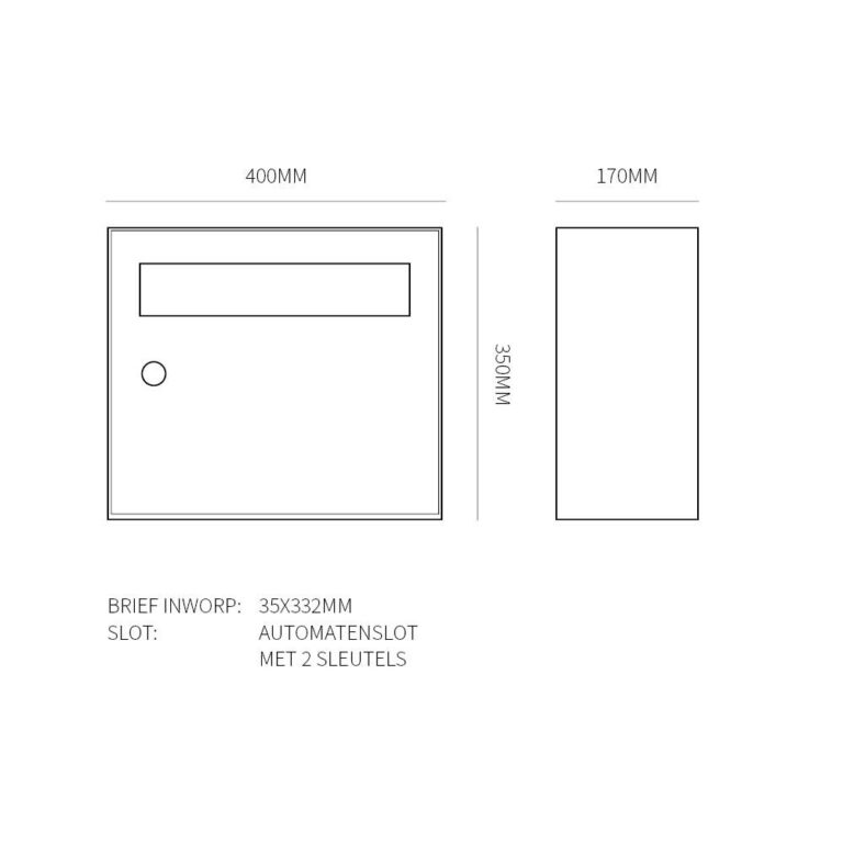 Postkastunit Flow set Zwart technische tekening - 40040070 - Deurbeslag-en-meer.nl