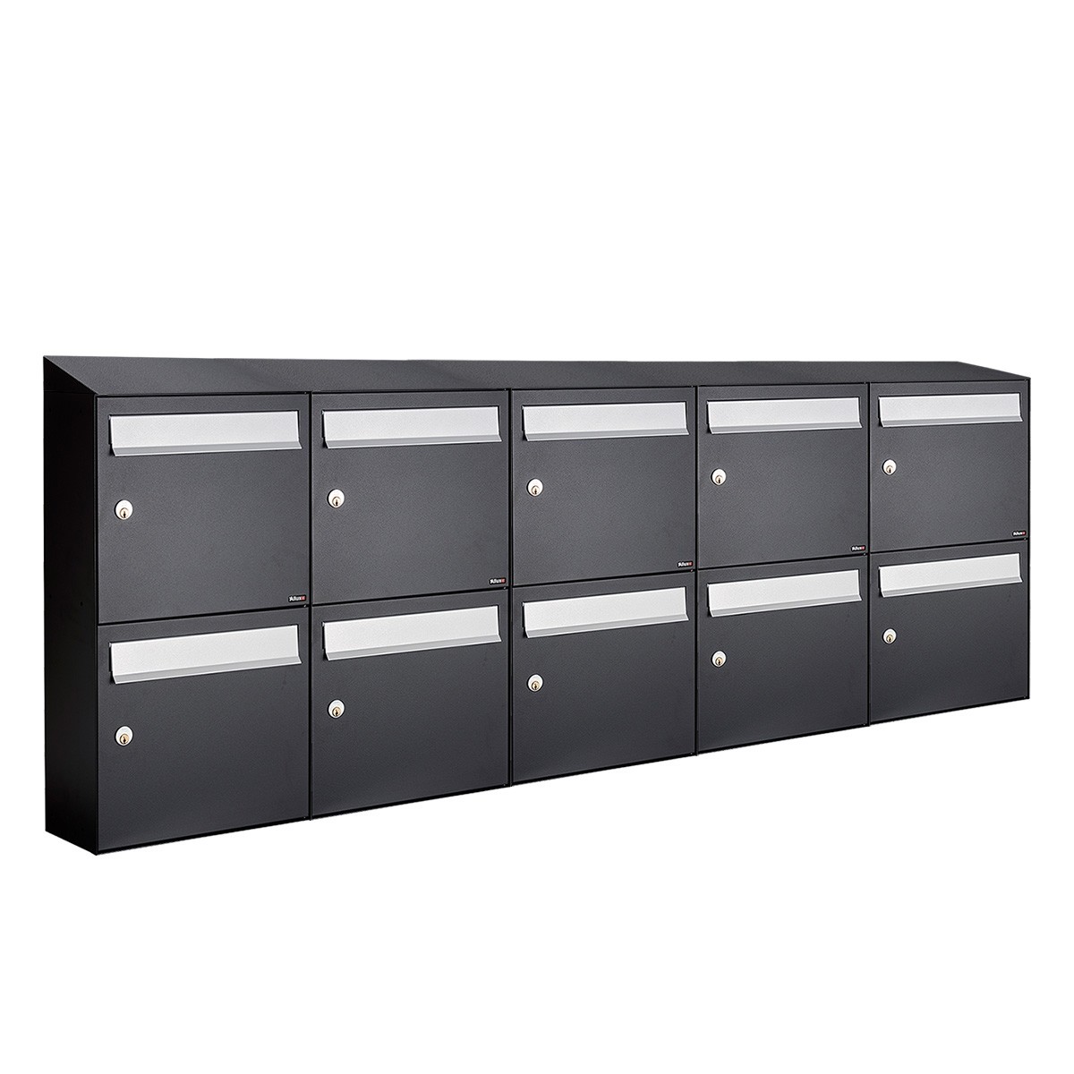 Postkastunit Flow set Zwart 5-breed x 2-hoog met dak - 40040070_5x2d - Deurbeslag-en-meer.nl