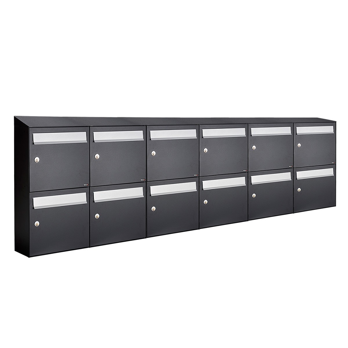 Postkastunit Flow set Zwart 6-breed x 2-hoog met dak - 40040070_6x2d - Deurbeslag-en-meer.nl