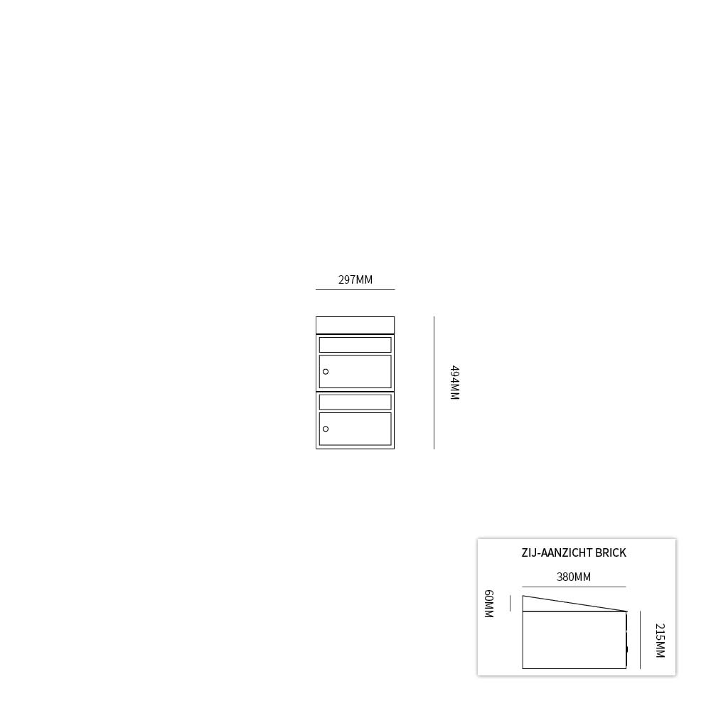 Postkastunit Brickset Antraciet 2-hoog met dak-Deurbeslag-en-meer.nl