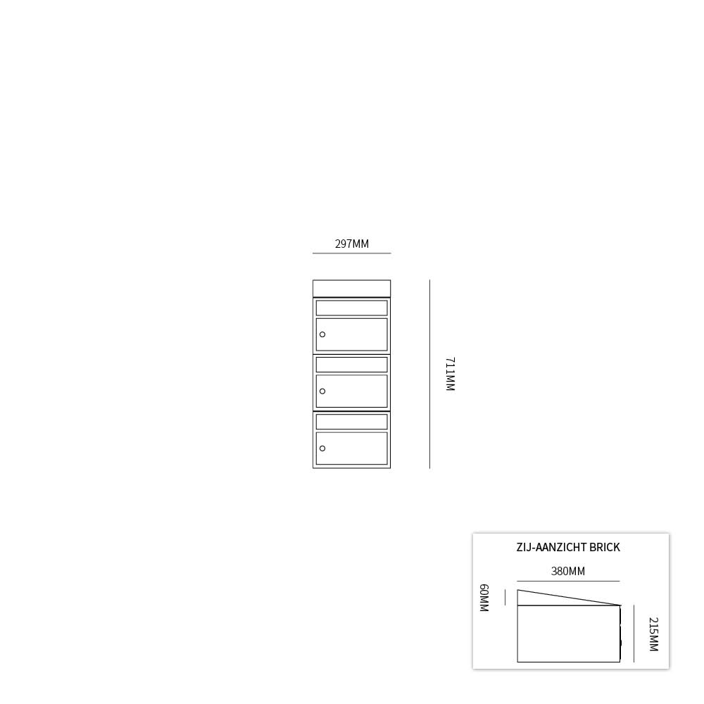 Postkastunit Brickset Antraciet 3-hoog met dak-Deurbeslag-en-meer.nl