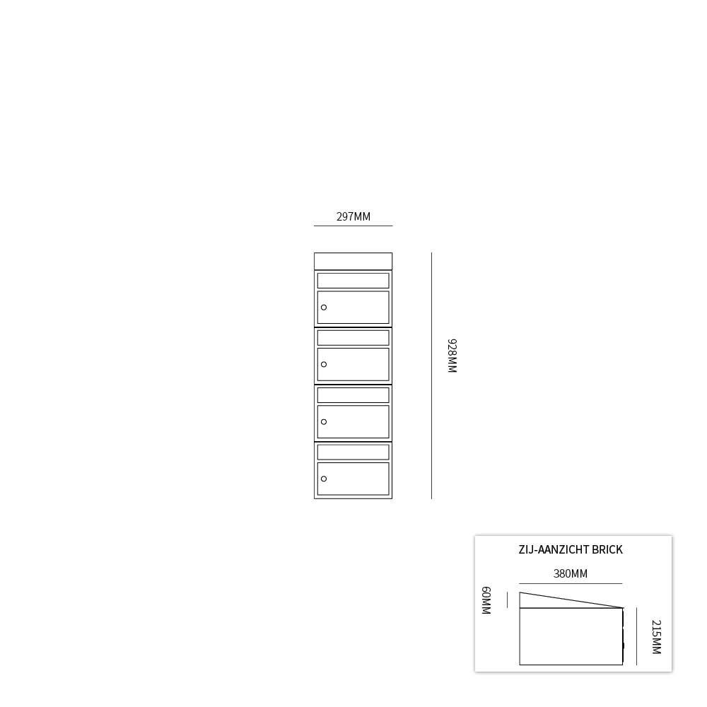 Postkastunit Brickset Antraciet 4-hoog met dak-Deurbeslag-en-meer.nl