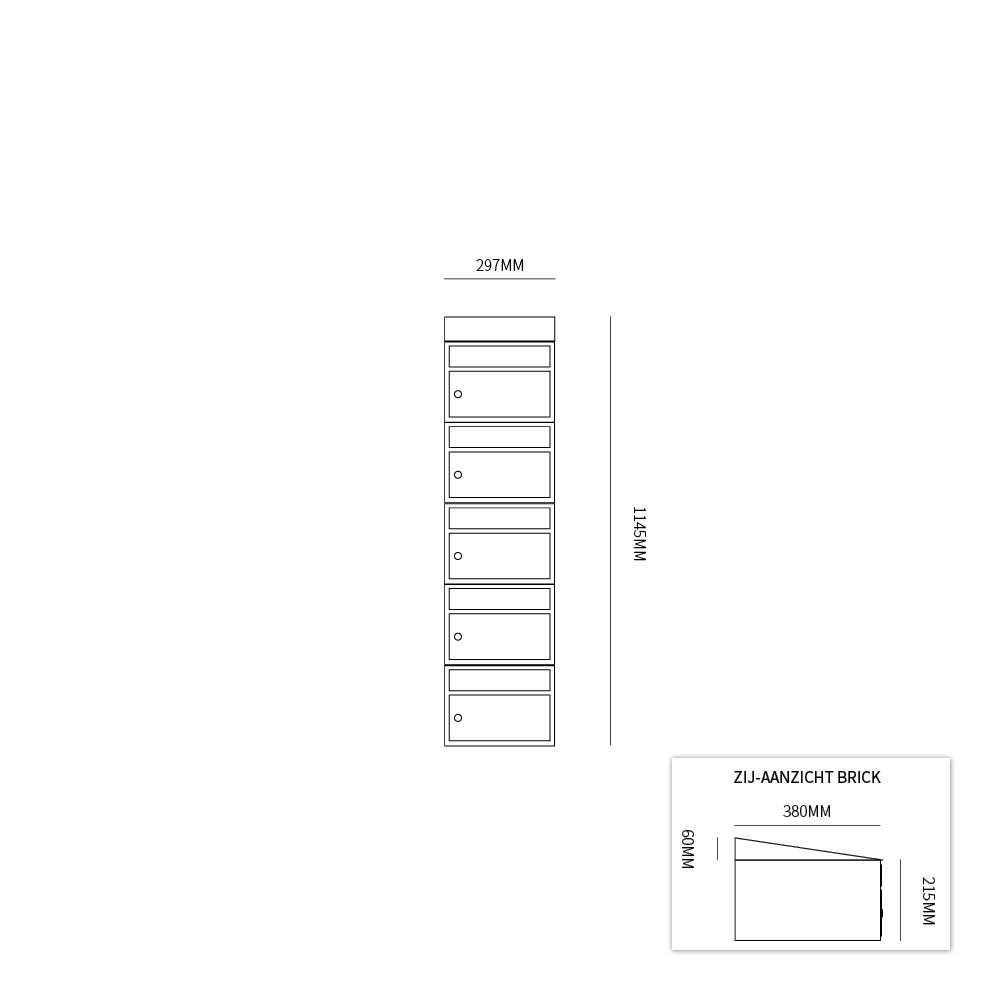 Postkastunit Brickset Antraciet 5-hoog met dak-Deurbeslag-en-meer.nl