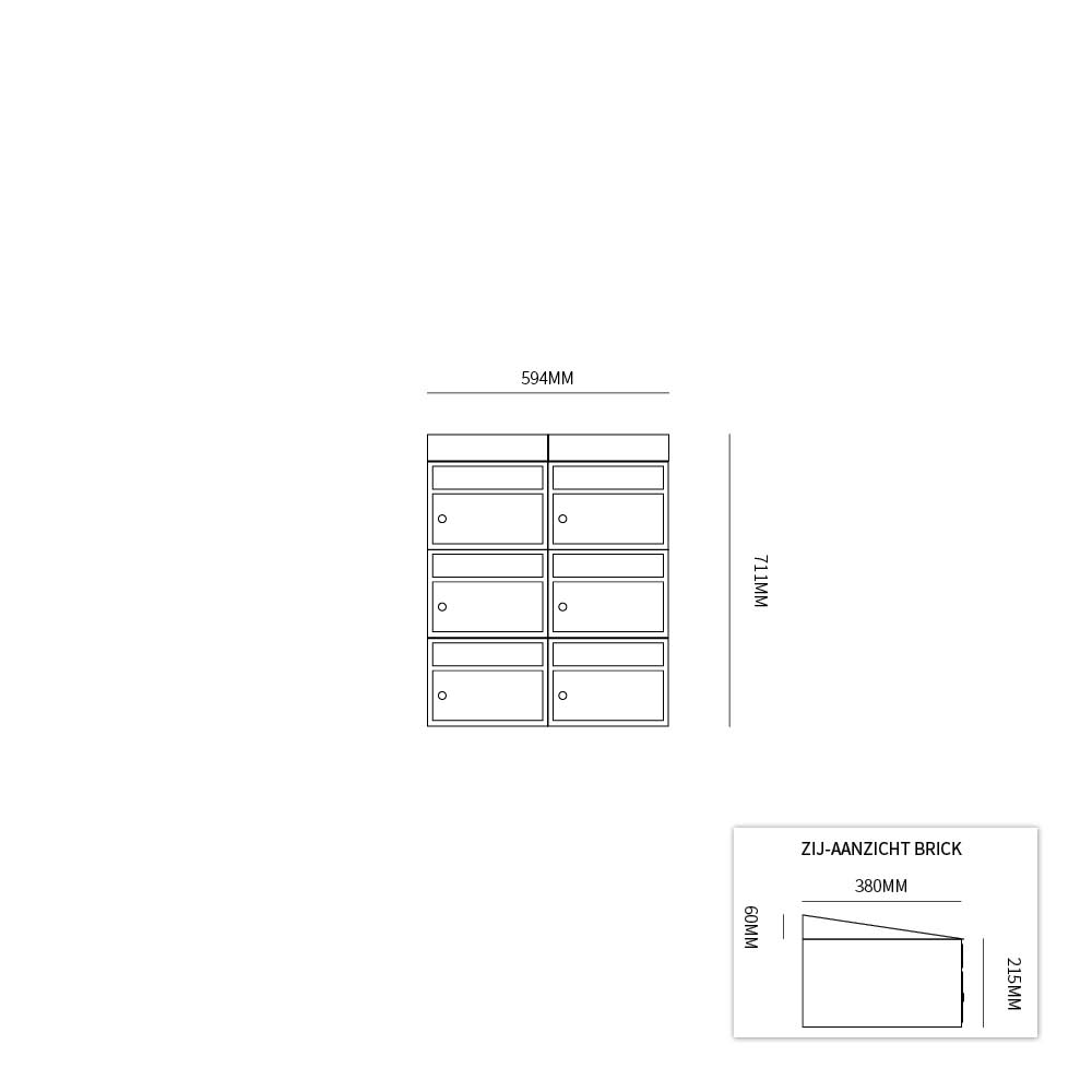 Postkastunit Brickset Antraciet 2-breed x 3-hoog met dak-Deurbeslag-en-meer.nl