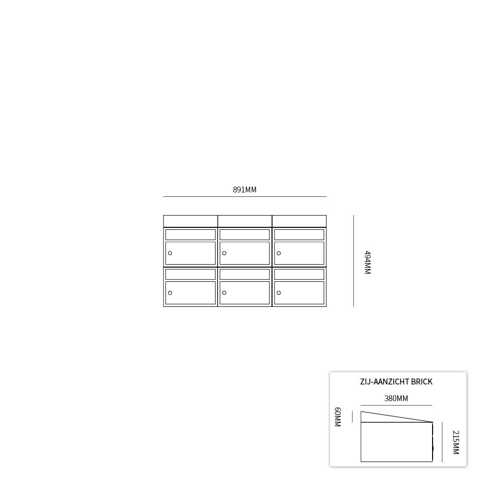 Postkastunit Brickset Antraciet 3-breed x 2-hoog met dak-Deurbeslag-en-meer.nl