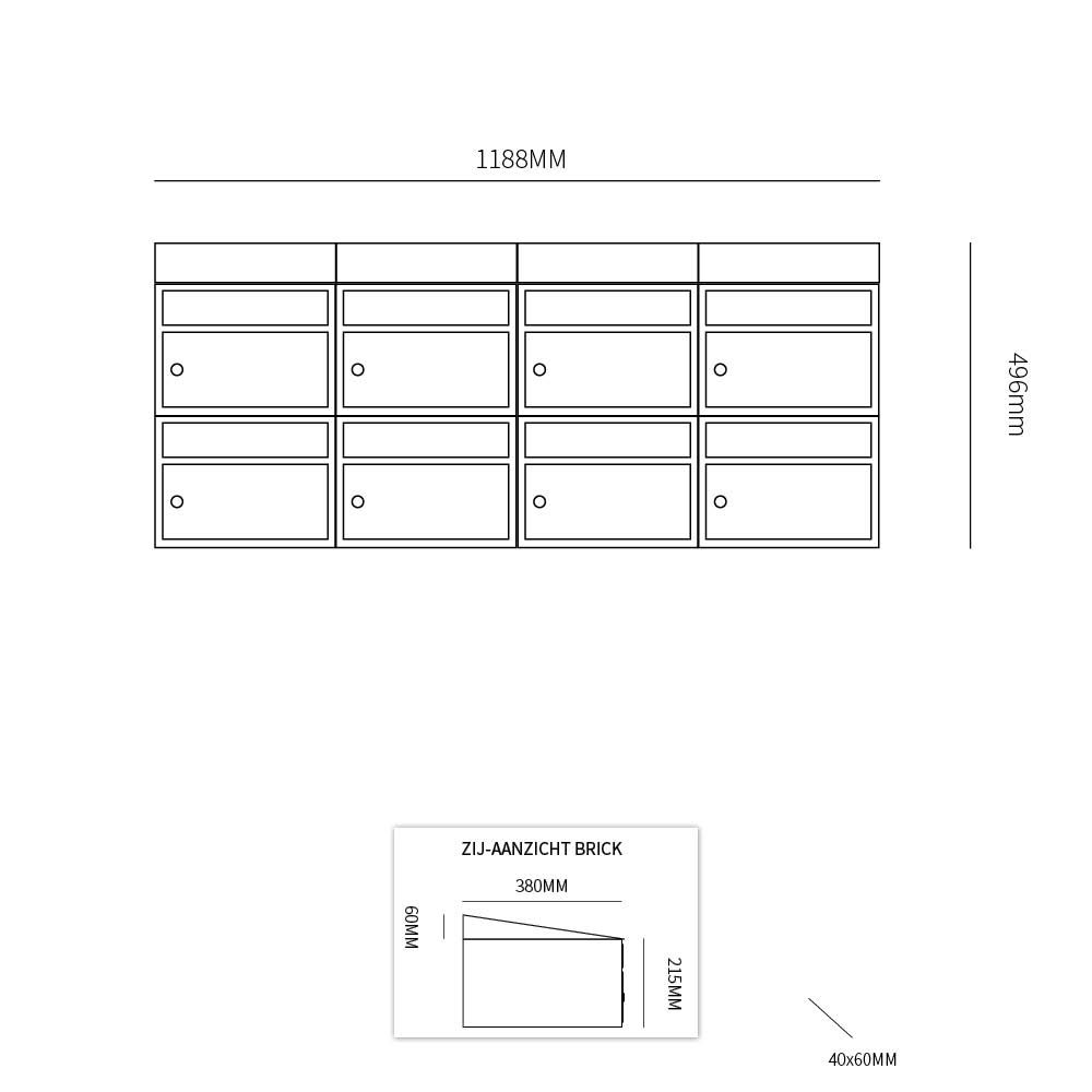 Postkastunit Brickset Antraciet 4-breed x 2-hoog met dak-Deurbeslag-en-meer.nl