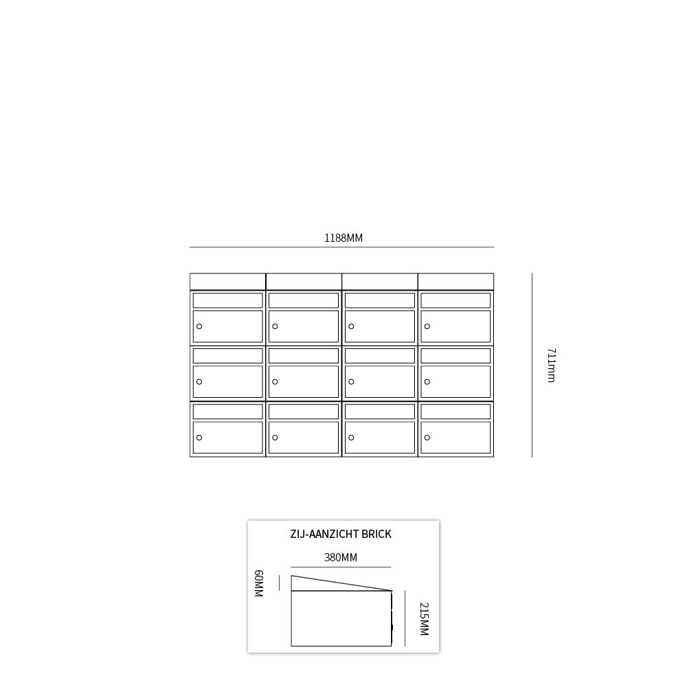 Postkastunit Brickset Antraciet 4-breed x 3-hoog met dak-Deurbeslag-en-meer.nl