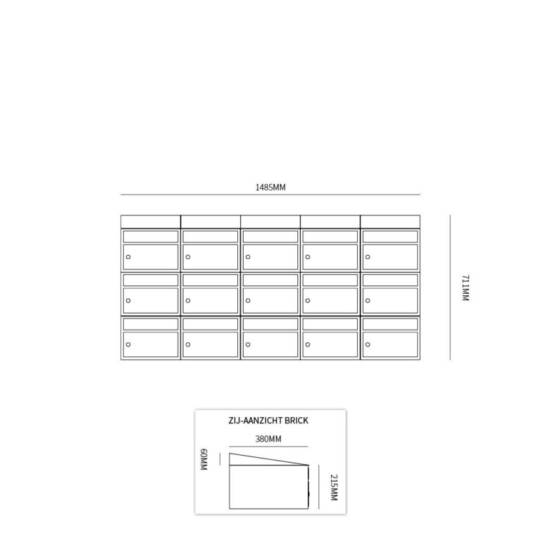 Postkastunit Brickset Antraciet 5-breed x 3-hoog met dak - 40215065_5x3d - Deurbeslag-en-meer.nl