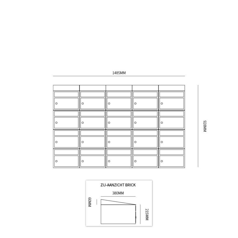 Postkastunit Brickset Antraciet 5-breed x 4-hoog met dak - 40215065_5x4d - Deurbeslag-en-meer.nl