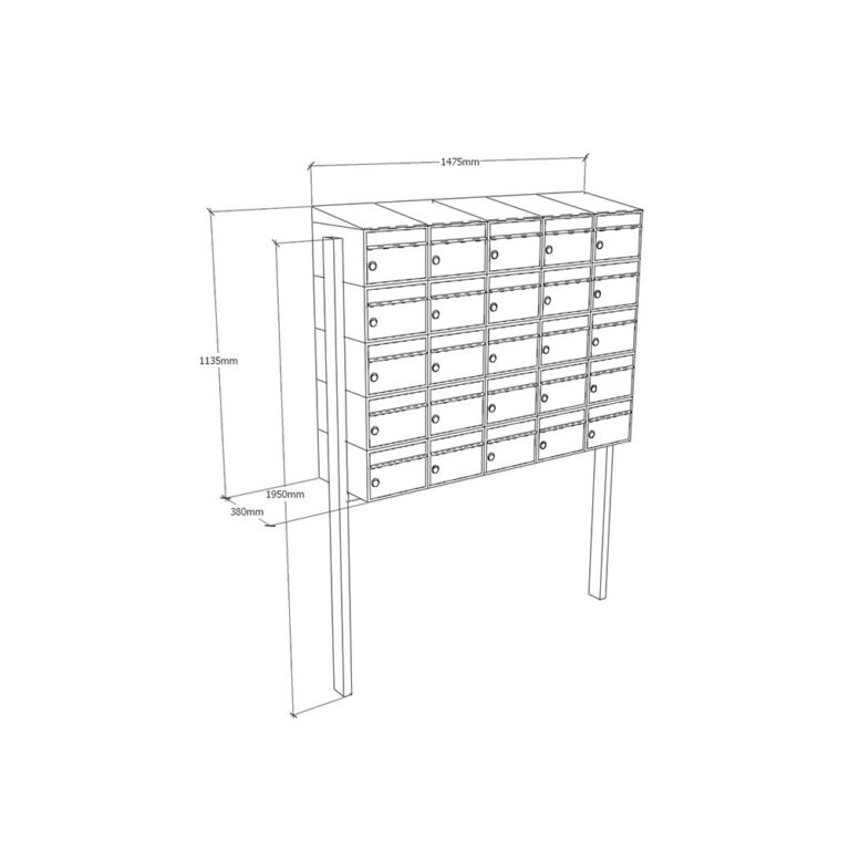 Postkastunit Brickset Antraciet 5-breed x 5-hoog met dak en statief - 40215065_5x5ds - Deurbeslag-en-meer.nl