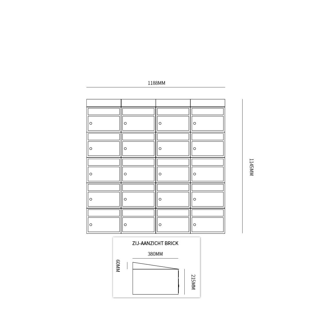 Postkastunit Brickset Zwart 4-breed x 5-hoog met dak