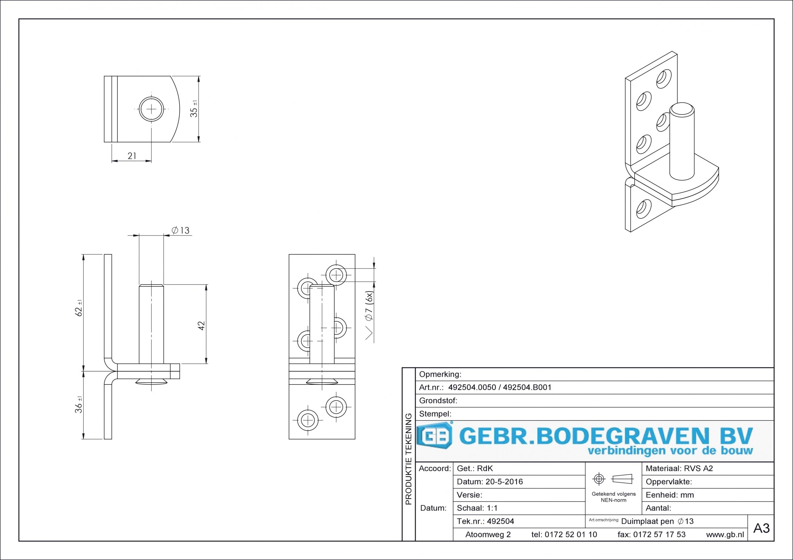 Plaatduim RVS met pen 13mm 492504 - deurbeslag-en-meer.nl