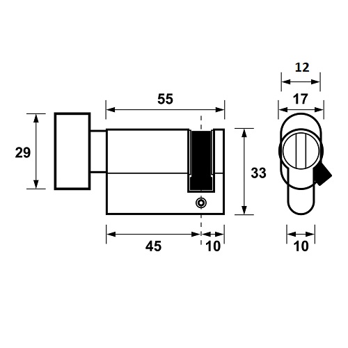 Halve Knopcilinder met ovale draaiknop 0/45 RVS-look - Deurbeslag-en-meer.nl