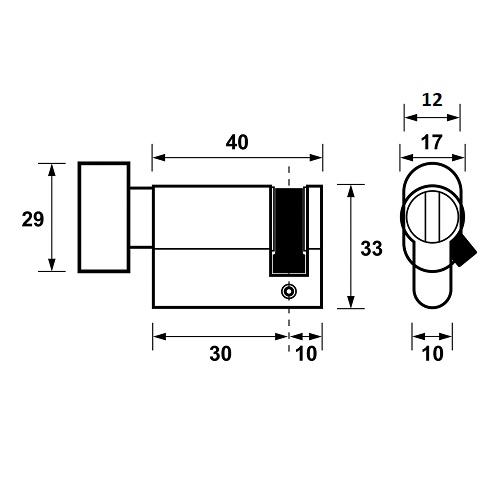 Halve Knopcilinder met ovale draaiknop 0/30 RVS-look