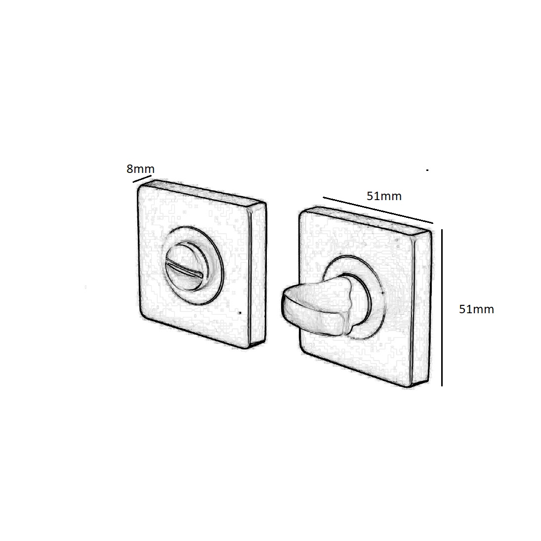 WC-sluiting 51x51x8mm Vierkant Mat Zwart