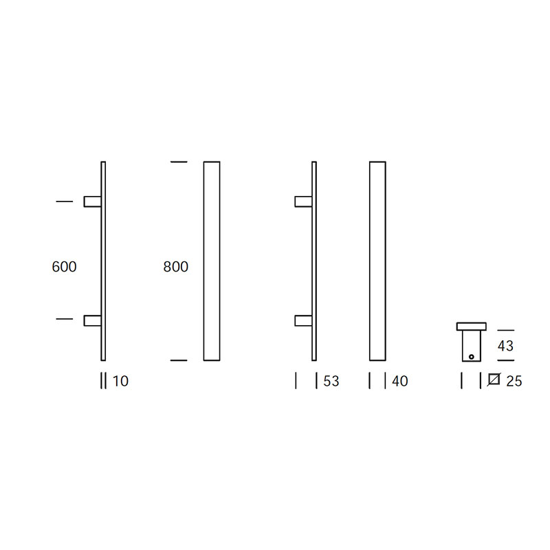 Tekening deurgreep Miami RVS geschuurd 40x10x800mm - 62500162 - Deurbeslag-en-meer.nl