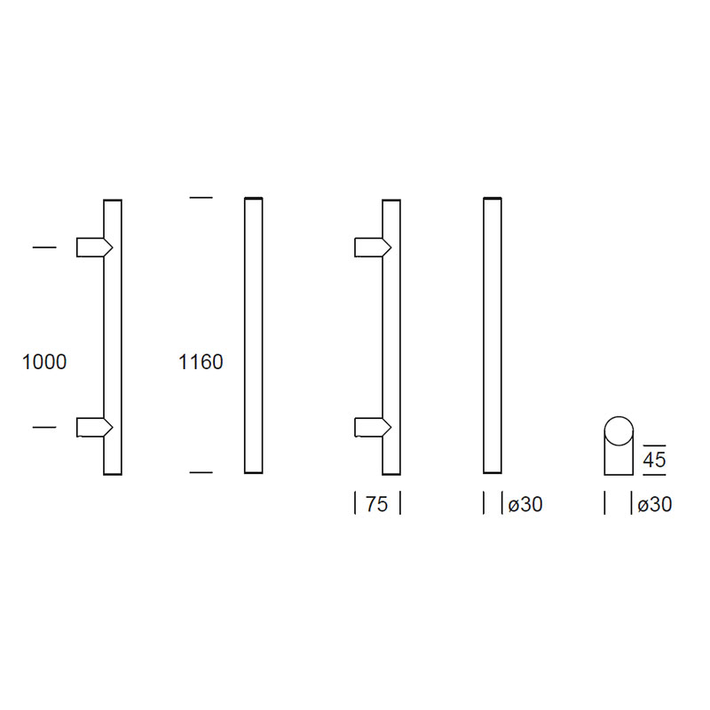 Tekening deurgreep Frankfurt RVS geschuurd 30x1160mm - 62523042 - Deurbeslag-en-meer.nl