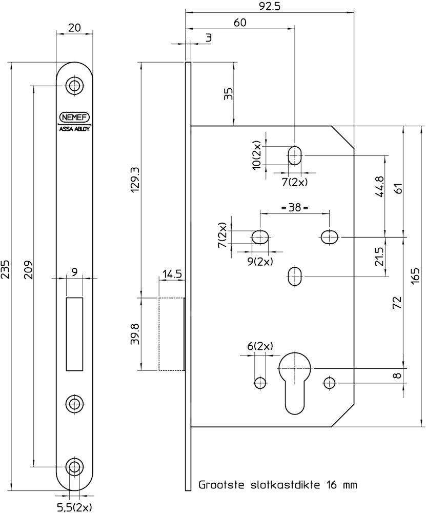 Kastslot 235x20mm RVS voorplaat 4T 738/17-60mm