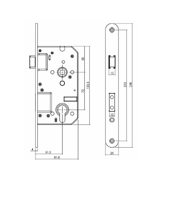 Veiligheidsslot SKG2 PC72 mm met afgeronde voorplaat 25 x 238 mm - Deurbeslag-en-meer.nl